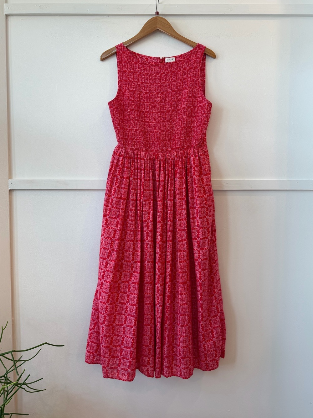 J. CREW Red & Pink Ruched Sleeveless Midi Dress Small
